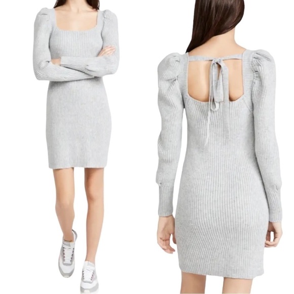 WAYF Square Neck Dress Ribbed Knit Puffed Sleeve Size M - Picture 1 of 8